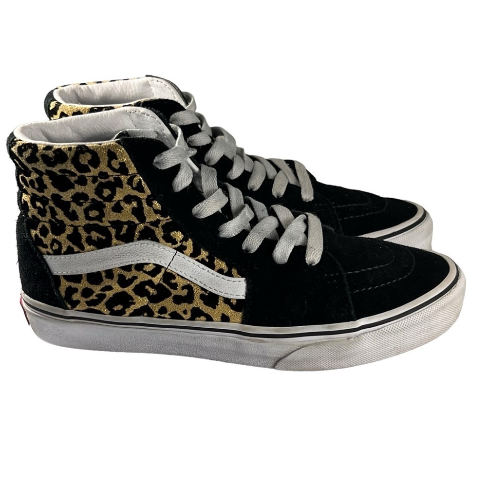 Vans Juniors Size 4.5 Sk8 Hi Leopard Animal Print Sneakers Shoes Black Gold